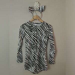 Women’s SPIRIT Halloween Sexy Long Sleeves Shorts Zebra Bodysuit Costume 🎃